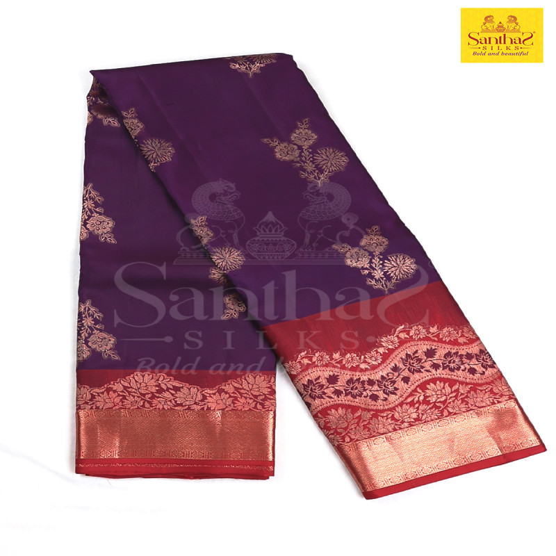 Violet Colour Pure Silk Saree with Rich Red Border