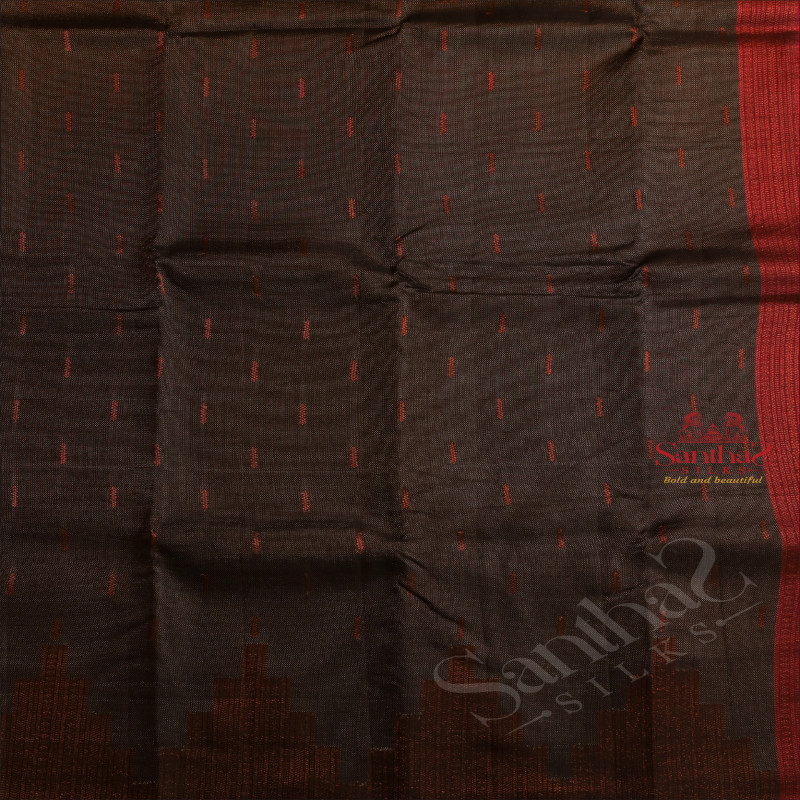 BORDERLESS BLACK COLOUR BODY WITH COPPER ZARI TEMPLE BUTTA WITH CONTRAST BLOUSE