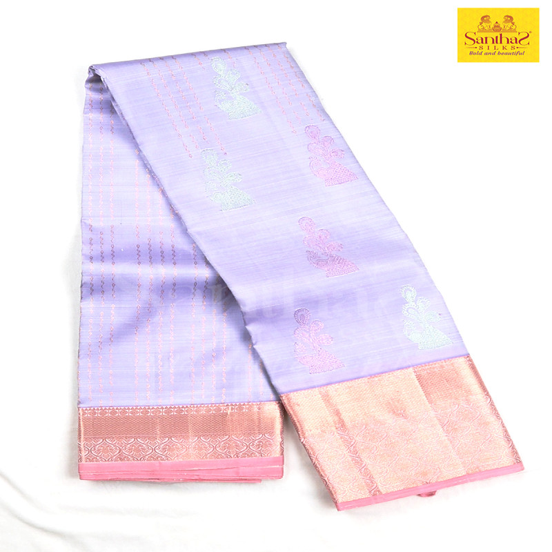Lilac Shade Pure Silk Saree with Jimki Kammal Paterns Baby Pink Border