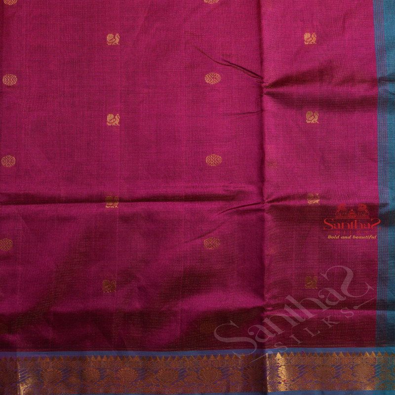 VIOLET COLOUR BODY WITH GOLDEN ZARI ANNAM BUTTA WITH CONTRAST BLOUSE & BORDER