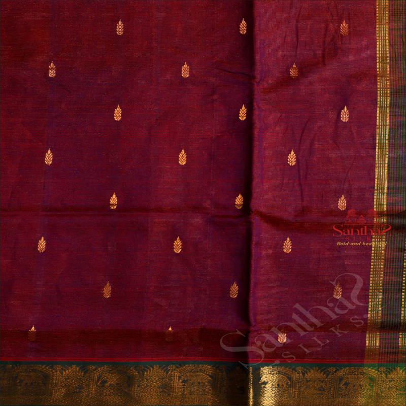 LIGHT MAROON COLOUR BODY WITH GOLDEN ZARI BUTTA WITH CONTRAST BLOUSE & BORDER