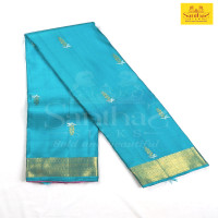 Sapphire Green Color Pure Silk Saree with Gold Zari Border
