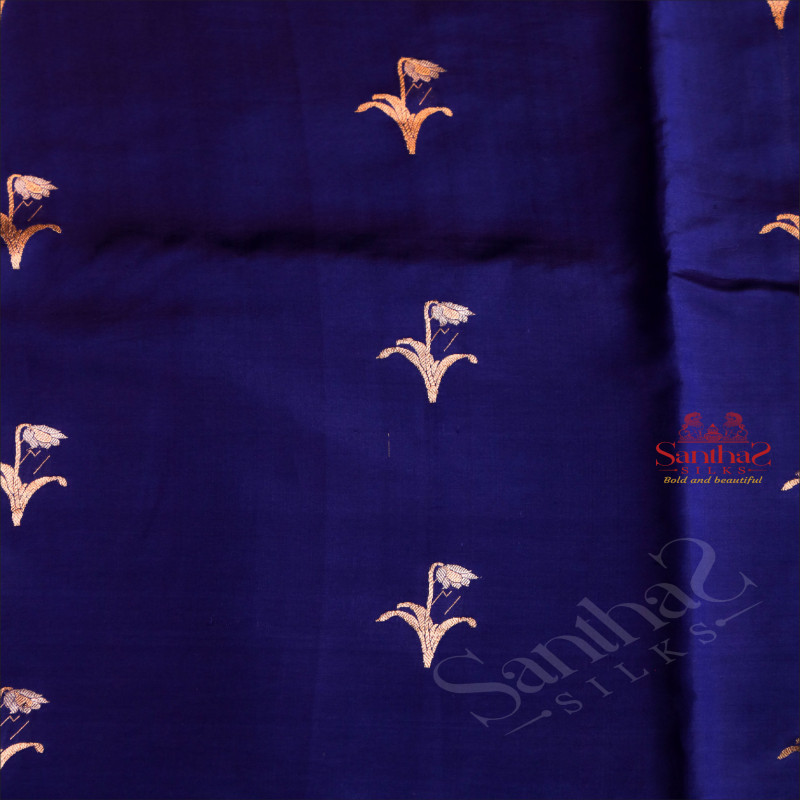 RAW MANGO PEPSI BLUE COLOUR BODY WITH ROSEGOLD ZARI FANCY MOTIFS AND SELF COLOUR BLOUSE & PALLU