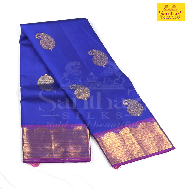 Violet Color Pure Silk Saree with Pink Border with Rich Pallu