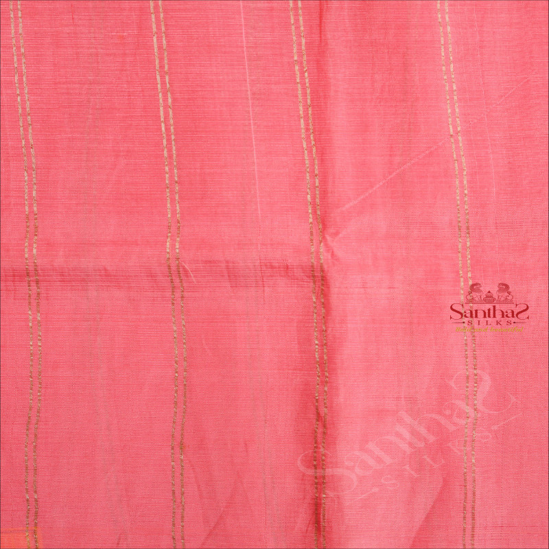 MANGALAGIRI COTTON PINK COLOUR BODY WITH STRIPS AND CONTRAST PALLU & WORK BLOUSE