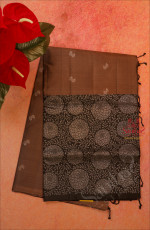 MUD COLOUR BODY WITH SILVER ZARI BUTTA WITH CONTRAST BLOUSE & BORDER
