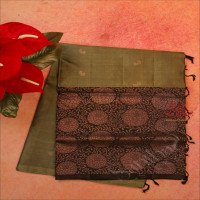 dark-moss-green-colour-body-with-copper-zari-leaf-butta-with-contrast-blouse-border