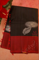 BLACK COLOUR BODY WITH SILVER ZARI LEAF BUTTA WITH CONTRAST BLOUSE & BORDER