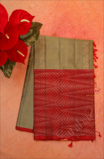 DARK MOSS GREEN COLOUR BODY WITH COPPER ZARI FANCY BUTTA WITH CONTRAST BLOUSE & BORDER