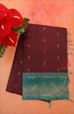 DARK PURPLE COLOUR BODY WITH COPPER ZARI LEAF BUTTA WITH CONTRAST BLOUSE & BORDER