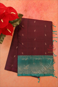 dark-purple-colour-body-with-copper-zari-leaf-butta-with-contrast-blouse-border