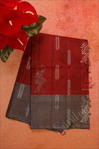 maroon-colour-body-with-silver-zari-floral-butta-with-contrast-blouse-border