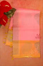 BABY PINK COLOUR BODY WITH FLORAL PATTERN WITH CONTRAST BLOUSE & BORDER