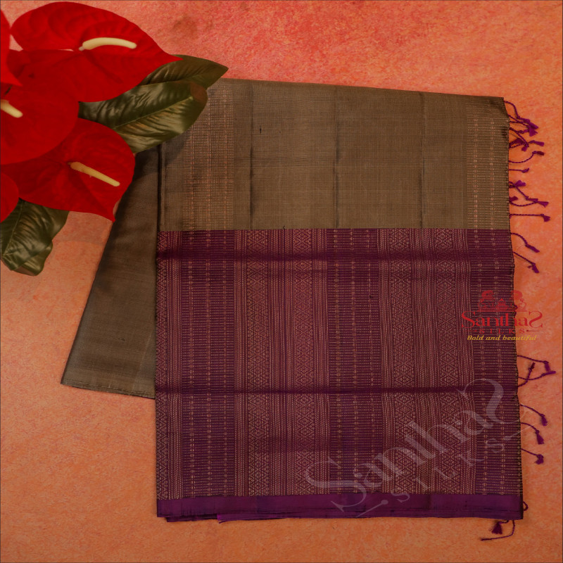 GREY COLOUR BODY WITH GOLDEN ZARI BUTTA WITH CONTRAST BLOUSE & BORDER