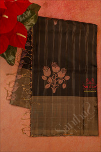 black-colour-body-with-copper-zari-floral-butta-with-contrast-blouse-border