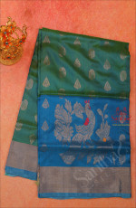 GREENISH BLUE COLOUR BODY WITH SILVER ZARI BUTTA WITH SELF BLOUSE
