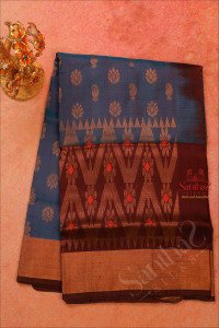 blue-colour-body-with-golden-zari-mango-floral-butta-with-contrast-blouse-border