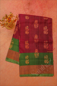 maroon-colour-body-with-golden-zari-floral-butta-with-contrast-blouse-border