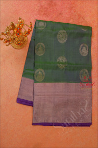 green-colour-body-with-silver-zari-big-butta-with-contrast-blouse-border