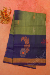 olive-green-colour-body-with-golden-zari-floral-butta-with-contrast-blouse-border