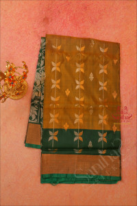 mustard-yellow-colour-body-with-golden-and-copper-zari-butta-with-contrast-blouse-border