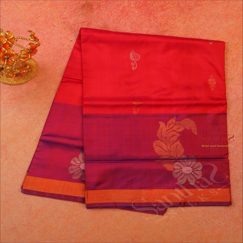 PINK COLOUR BODY WITH GOLDEN AND SILVER ZARI BUTTA WITH CONTRAST BLOUSE & BORDER