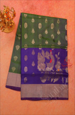 DUAL SHADE GREEN COLOUR BODY WITH SILVER ZARI BUTTA WITH CONTRAST BLOUSE & BORDER