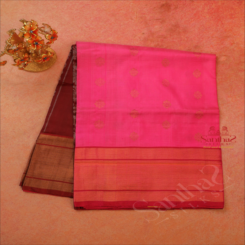 PINK COLOUR BODY WITH GOLDEN ZARI BUTTA WITH CONTRAST BLOUSE & BORDER