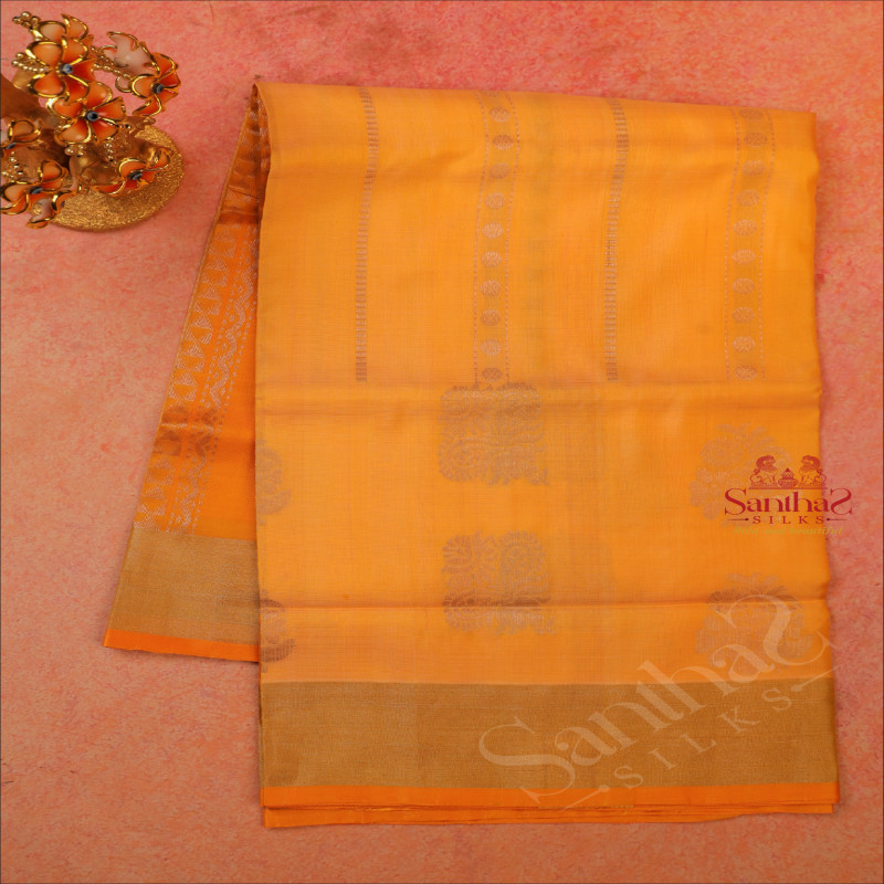 LIGHT YELLOW COLOUR BODY WITH GOLDEN ZARI FLORAL BUTTA WITH SELF BLOUSE