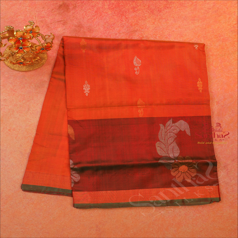 GOLDEN MUSTARD YELLOW COLOUR BODY WITH GOLDEN SILVER ZARI BUTTA WITH SELF BLOUSE