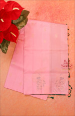 BORDERLESS BABY PINK COLOUR BODY WITH GOLDEN ZARI PEACOCK BUTTA WITH CONTRAST BLOUSE & PALLU