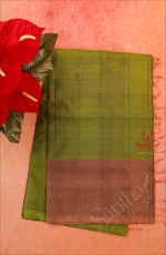 OLIVE GREEN COLOUR BODY WITH COPPER ZARI FLORAL PATTERN WITH CONTRAST BLOUSE & BORDER