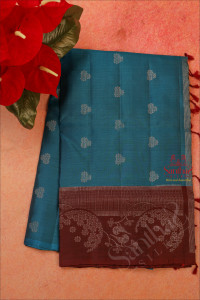 blue-colour-body-with-silver-zari-butta-with-contrast-blouse-border