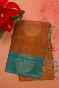 mustard-colour-body-with-copper-zari-tree-butta-with-contrast-blouse-border