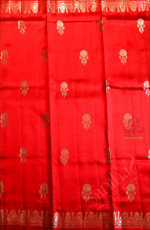 BLOOD RED COLOUR CHINAYA SAREE WITH ZARI FLORAL BUTTA WITH CONTRAST BLOUSE