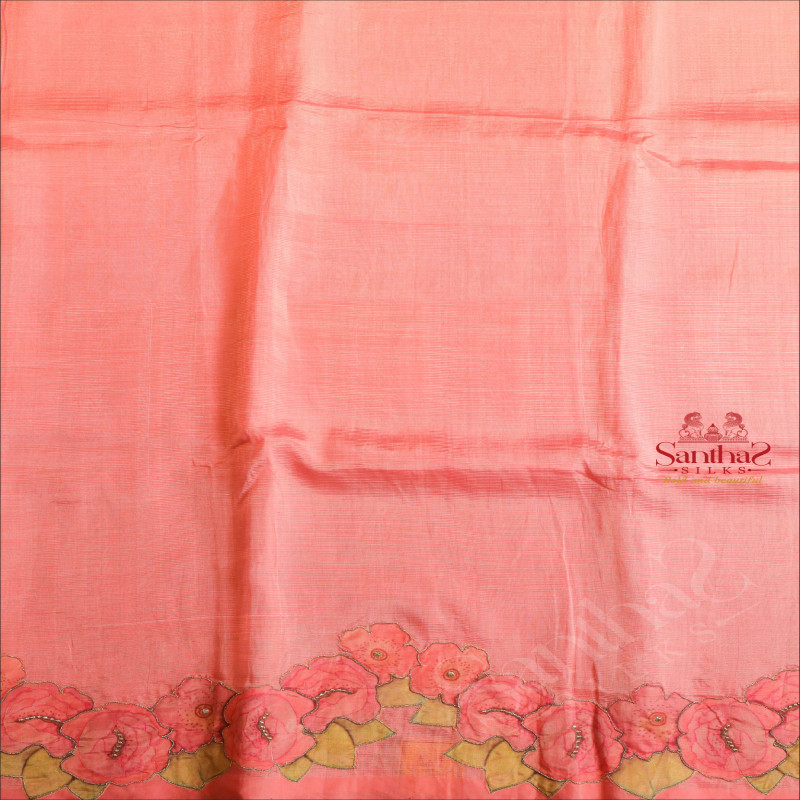 PINK COLOUR MANGALAGIRI COTTON BODY WITH APPLICK WORK AND SELF COLOUR PALLU & BLOUSE