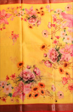 YELLOW COLOUR MANGALAGIRI COTTON BODY WITH DIGITAL PRINT DESIGN AND CONTRAST COLOUR PALLU & BLOUSE