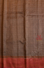 DARK GREY COLOUR RAW SILK SAREE BODY WITH GOLDEN & SILVER ZARI STRIPS AND CONTRAST PALLU & BLOUSE