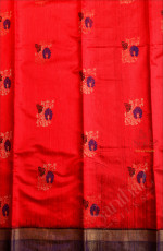RED COLOUR JUTE SILK SAREE WITH GOLDEN ZARI FLORAL MOTIF WITH CONTRAST BLOUSE & BORDER