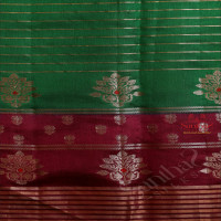 FOREST GREEN COLOUR CHINAYA SAREE WITH GOLDEN ZARI STRIPS & BUTTA AND CONTRAST COLOUR PALLU & BLOUSE