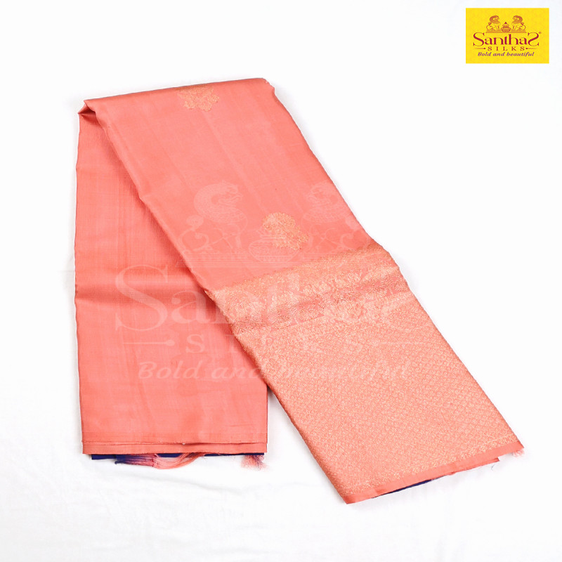 Peach Pure Silk with Self Zari Long Border
