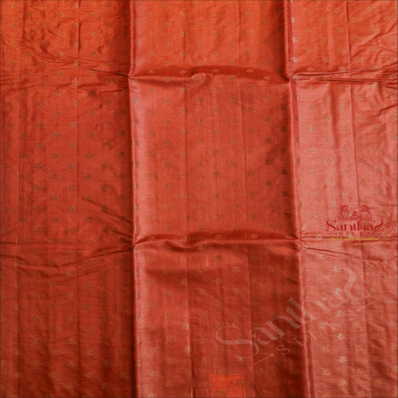 CHESTNUT RED COLOUR TUSSAR SAREE WITH GOLDEN ZARI MOTIF WITH SELF BLOUSE