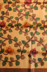 CAMEL BROWN COLOUR TUSSAR SAREE WITH KALAMKARI PRINT WITH SELF BLOUSE