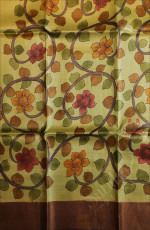 JADE GREEN COLOUR TUSSAR SAREE WITH KALAMKARI PRINT WITH SELF BLOUSE