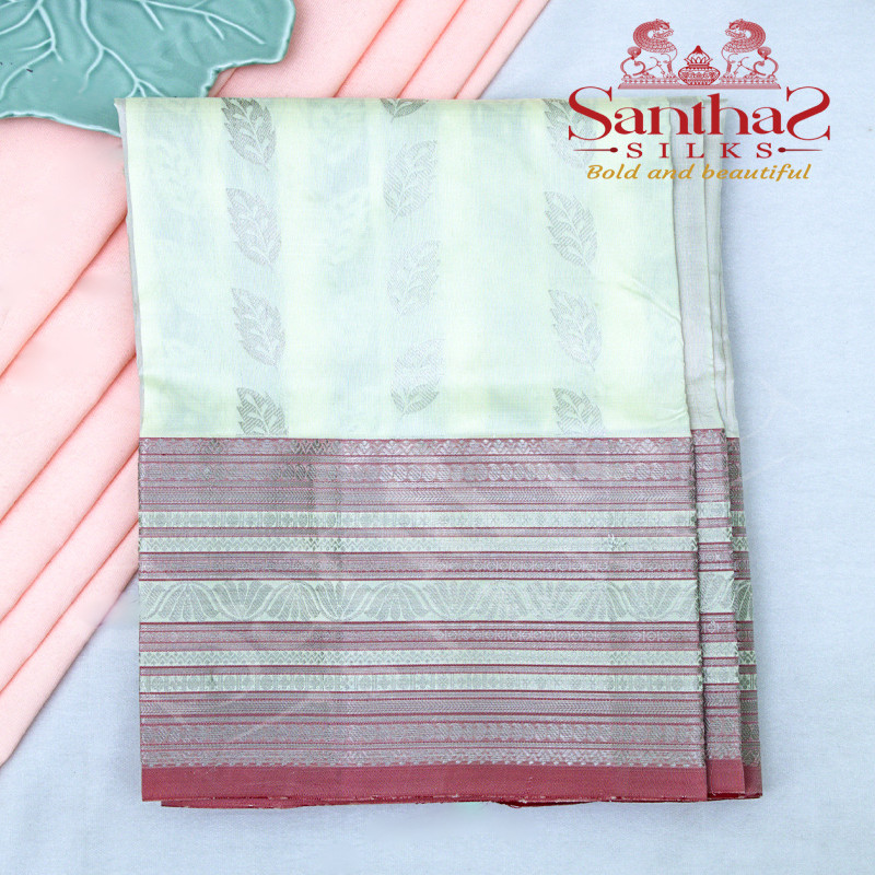 IVORY COLOUR BODY IN LEAF ZARI BUTTA WITH CONTRAST BLOUSE & BORDER