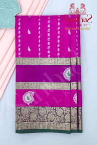 rani-pink-body-in-zari-butta-with-contrast-blouse-border