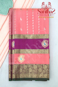 peach-colour-body-in-zari-butta-with-contrast-blouse-border