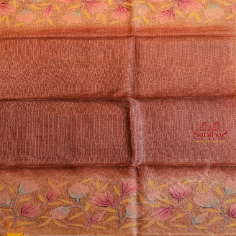 PENNY BROWN COLOUR KOTA TUSSAR SAREE WITH APPLIQUE WORK WITH SELF BLOUSE
