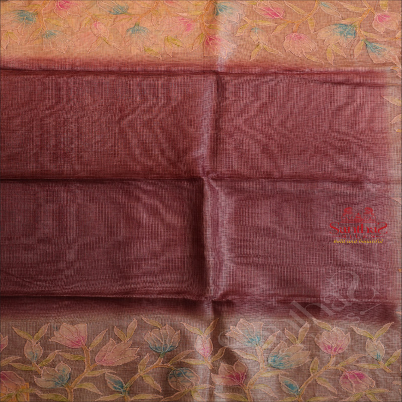 CHINESE VIOLET COLOUR KOTA TUSSAR SAREE WITH APPLIQUE WORK AND SELF BLOUSE