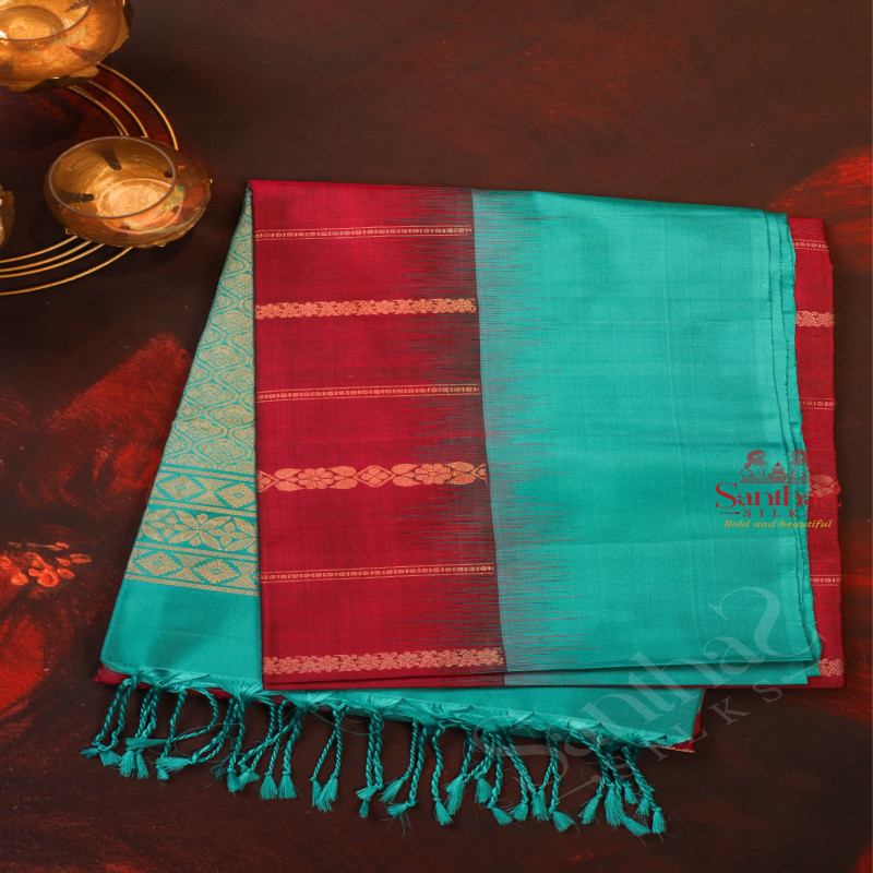 TYRIAN PURPLE COLOUR BODY WITH GOLDEN ZARI BUTTA WITH CONTRAST BLOUSE & BORDER